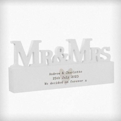 (image for) Personalised Free Text Heart Wooden Mr & Mrs Ornament