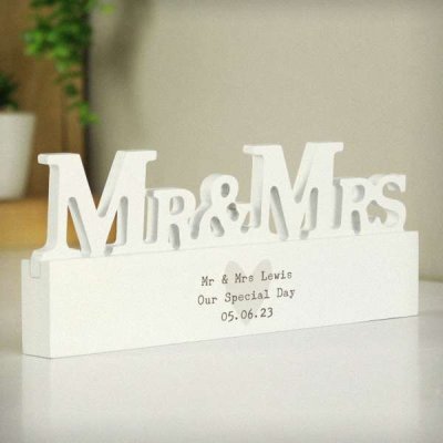 (image for) Personalised Free Text Heart Wooden Mr & Mrs Ornament