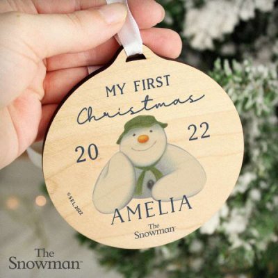 (image for) Personalised The Snowman My First Christmas Round Wooden Decoration