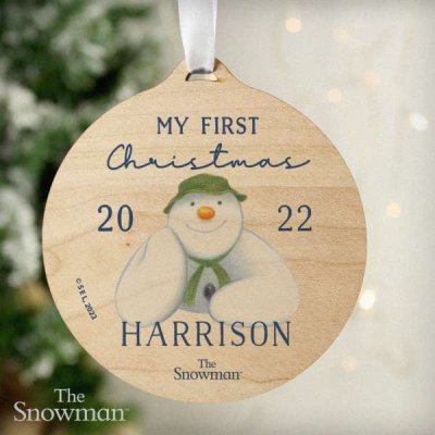 (image for) Personalised The Snowman My First Christmas Round Wooden Decoration