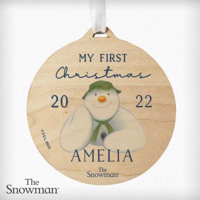 (image for) Personalised The Snowman My First Christmas Round Wooden Decoration