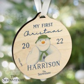 (image for) Personalised The Snowman My First Christmas Round Wooden Decoration