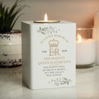 (image for) Personalised Queens Commemorative Wooden Tea Light Holder