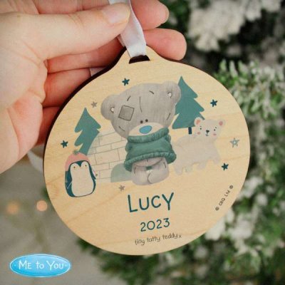 (image for) Personalised Winter Explorer Tiny Tatty Teddy Round Wooden Decoration