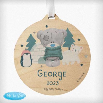 (image for) Personalised Winter Explorer Tiny Tatty Teddy Round Wooden Decoration