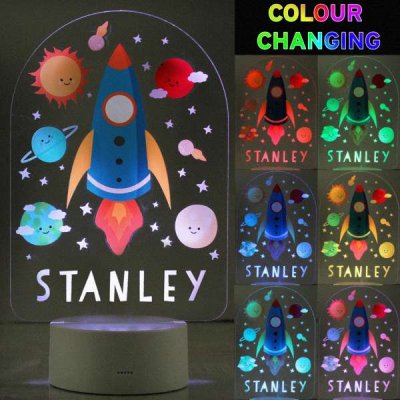 (image for) Personalised Space Rocket LED Colour Changing Night Light