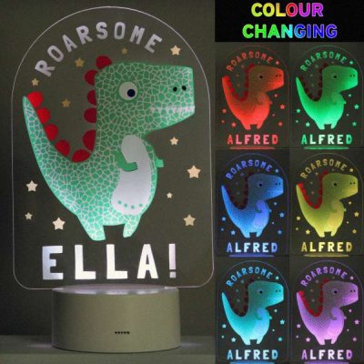 (image for) Personalised Roarsome Dinosaur LED Colour Changing Night Light