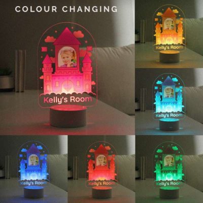 (image for) Personalised Pink Castle Photo Upload LED Colour Changing Night Light