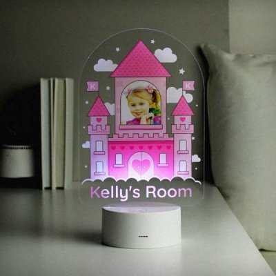 (image for) Personalised Pink Castle Photo Upload LED Colour Changing Night Light