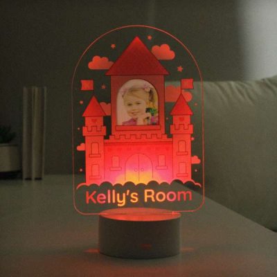 (image for) Personalised Pink Castle Photo Upload LED Colour Changing Night Light