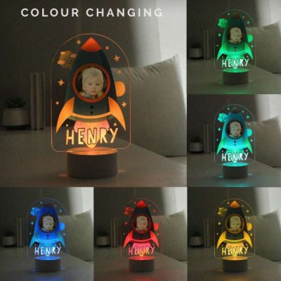 (image for) Personalised Rocket Photo Upload LED Colour Changing Night Light