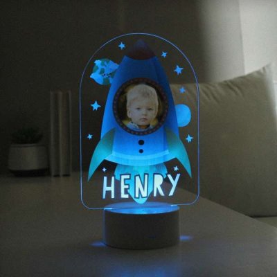 (image for) Personalised Rocket Photo Upload LED Colour Changing Night Light