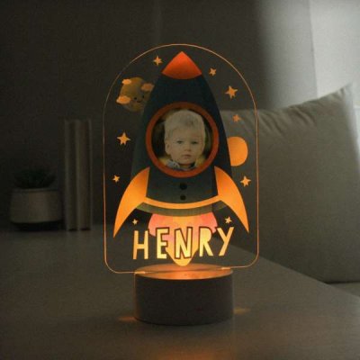 (image for) Personalised Rocket Photo Upload LED Colour Changing Night Light