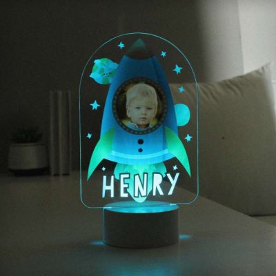 (image for) Personalised Rocket Photo Upload LED Colour Changing Night Light