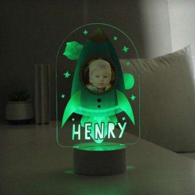 (image for) Personalised Rocket Photo Upload LED Colour Changing Night Light