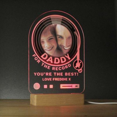 (image for) Personalised Record Photo Upload Wooden Based LED Light