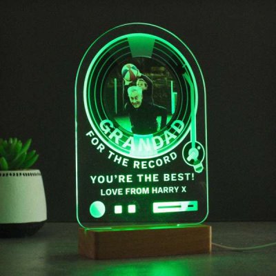 (image for) Personalised Record Photo Upload Wooden Based LED Light