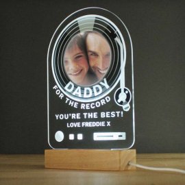 (image for) Personalised Record Photo Upload Wooden Based LED Light