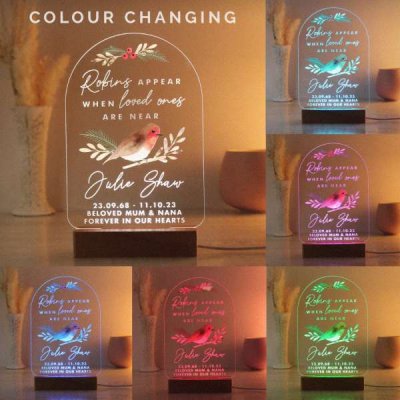 (image for) Personalised Robins Appear Wooden Based LED Light