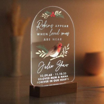 (image for) Personalised Robins Appear Wooden Based LED Light