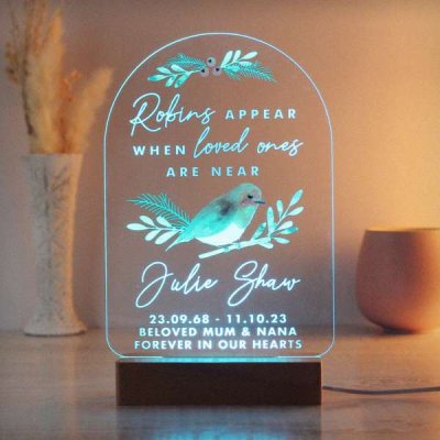 (image for) Personalised Robins Appear Wooden Based LED Light