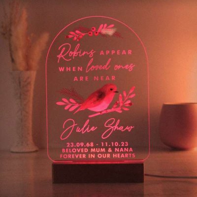 (image for) Personalised Robins Appear Wooden Based LED Light