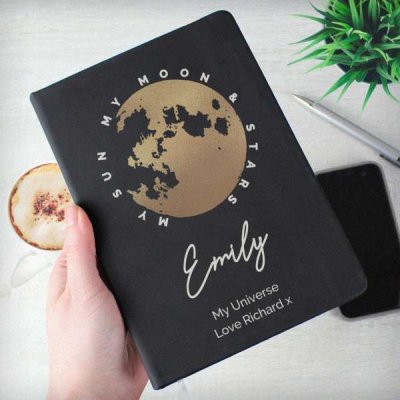 (image for) Personalised Moon & Stars Black Hardback Notebook