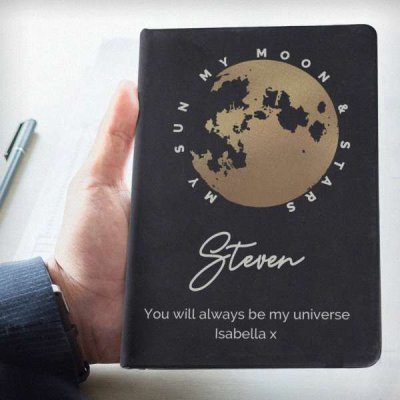 (image for) Personalised Moon & Stars Black Hardback Notebook