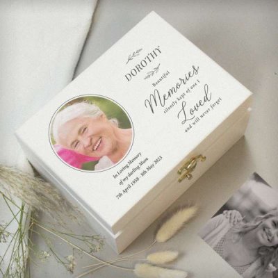 (image for) Personalised Memorial Photo Upload White Wooden Box