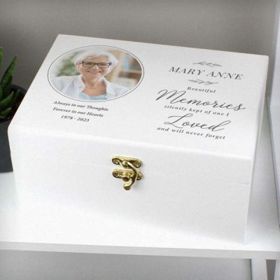 (image for) Personalised Memorial Photo Upload White Wooden Box