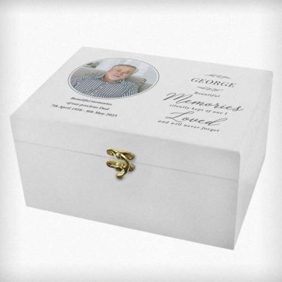 (image for) Personalised Memorial Photo Upload White Wooden Box