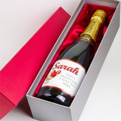 (image for) Personalised Valentines Red Love Bear Champagne Gift