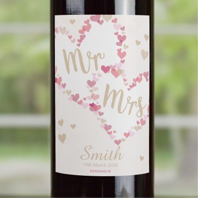 (image for) Wedding Confetti Hearts Personalised Wine and Engraved Box Gift Set