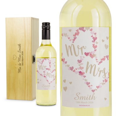 (image for) Wedding Confetti Hearts Personalised Wine and Engraved Box Gift Set