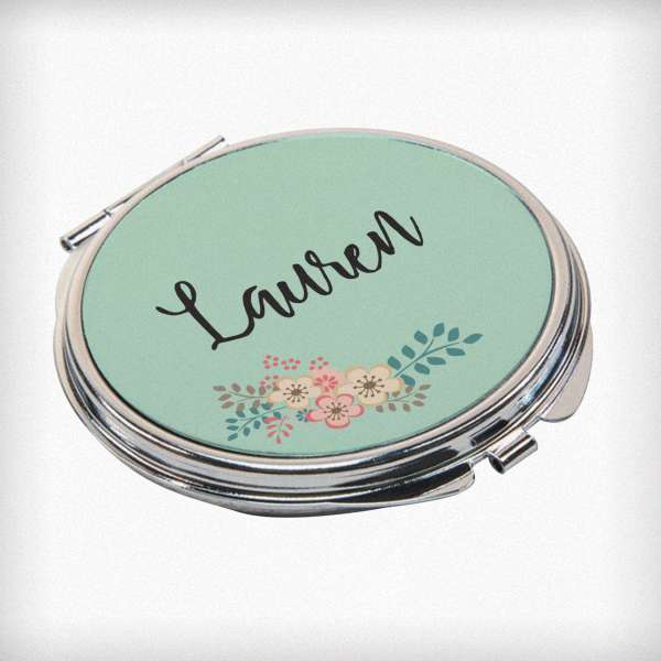 Modal Additional Images for Personalised Green Floral Compact Mirror