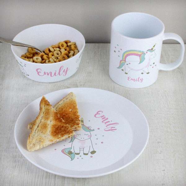 (image for) Personalised Unicorn Plastic Breakfast Set