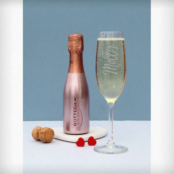 (image for) Personalised Name Only Flute & Mini Rose Bottega Prosecco Set