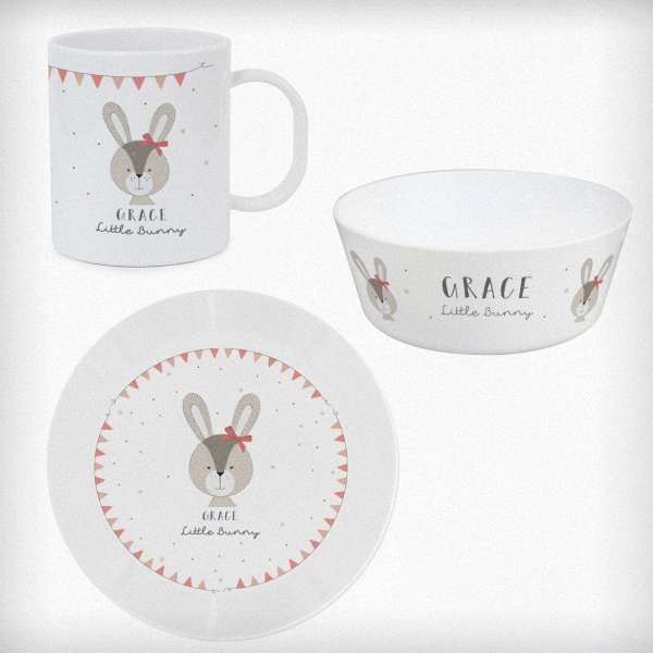 Modal Additional Images for Personalised Little Bunny Pink Plastic Breakfast Set