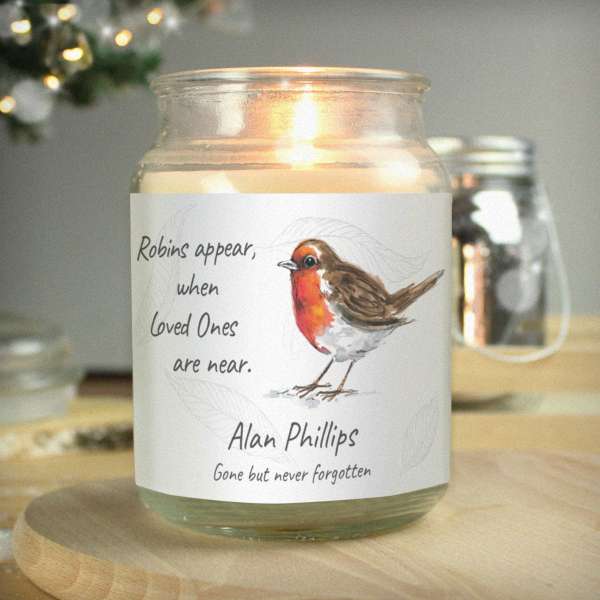 (image for) Personalised Robins Appear Large Scented Jar Candle