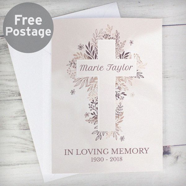 (image for) Personalised Floral In Loving Memory Cross Card