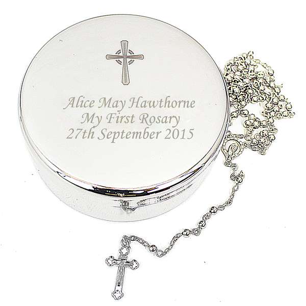 Modal Additional Images for Personalised Rosary Beads and Cross Round Trinket Box