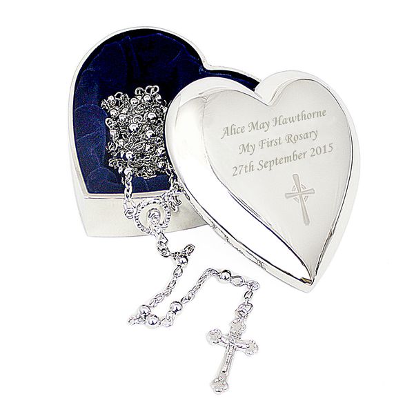 Modal Additional Images for Personalised Rosary Beads and Cross Heart Trinket Box