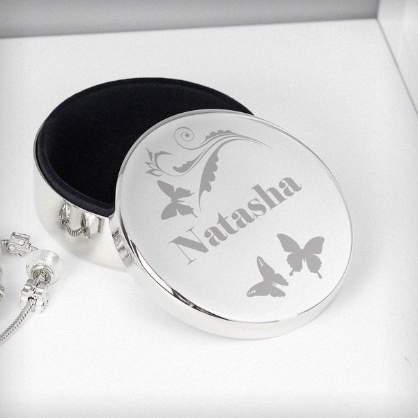 (image for) Personalised Butterfly Swirl Round Trinket Box