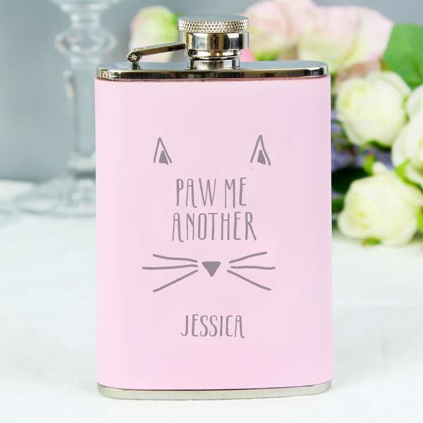 (image for) Personalised Paw Me Another Pink Hip Flask