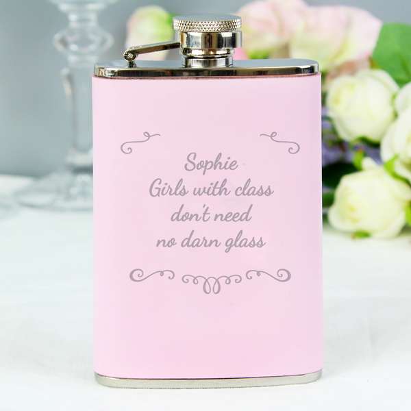 (image for) Personalised Ornate Pink Hip Flask