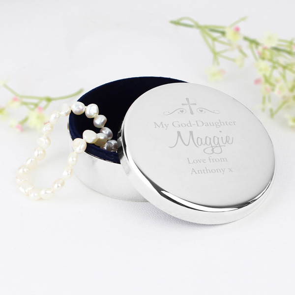 Modal Additional Images for Personalised Religious Swirls & Hearts Round Trinket Box