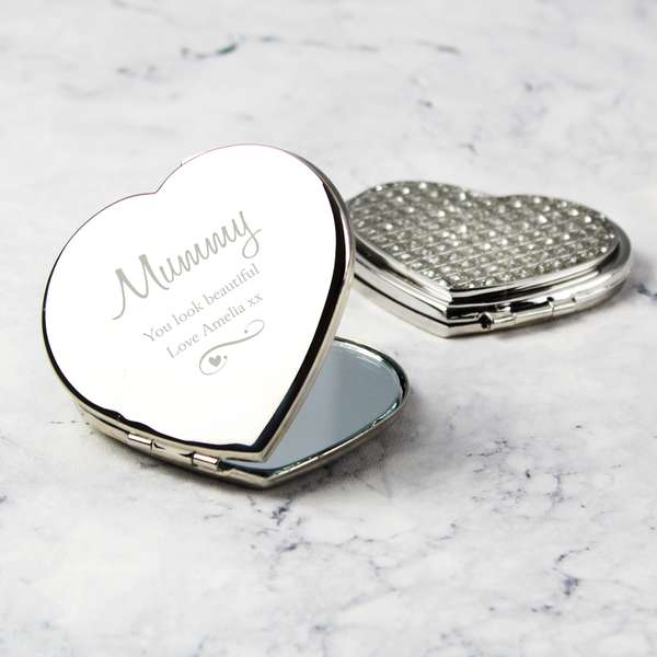 Modal Additional Images for Personalised Swirls & Hearts Diamante Heart Compact Mirror