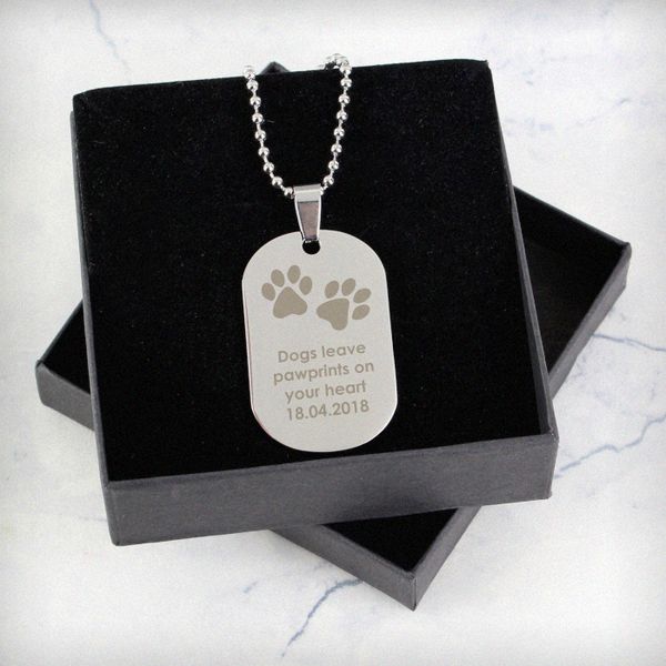 (image for) Personalised Pawprints Stainless Steel Dog Tag Necklace