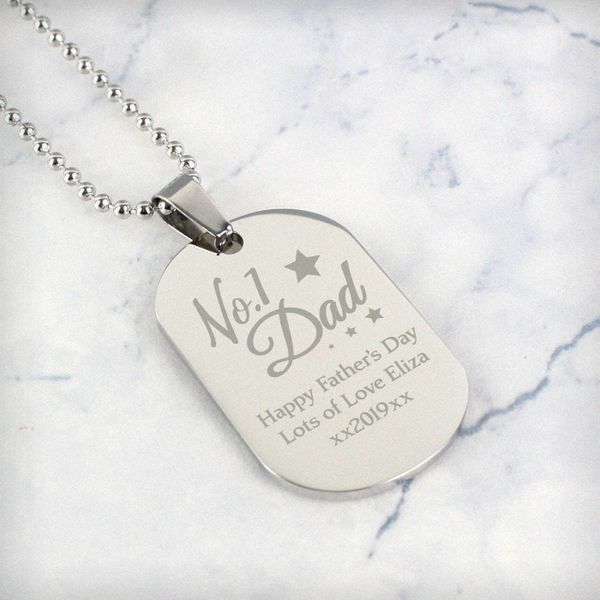 (image for) Personalised No.1 Dad Stainless Steel Dog Tag Necklace