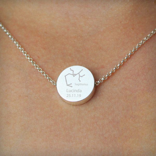 Modal Additional Images for Personalised Sagittarius Zodiac Star Sign Silver Tone Necklace (